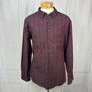Mens John Varvatos LUXE 100% Cotton Shirt, Burgundy/Charcoal Gray, XXL